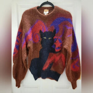 Krizia Magiia Garfinckels Felix Black Cat Vintage Mohair Sweater Italy Size 40